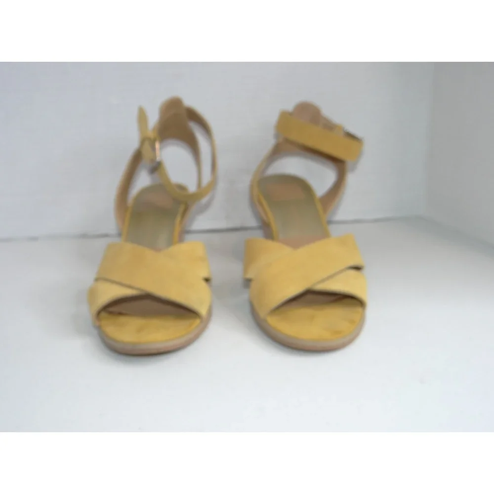 Dolce Vita Mustard Yellow‎ Suede Cork Wedge Ankle Strap Sandals Size 6